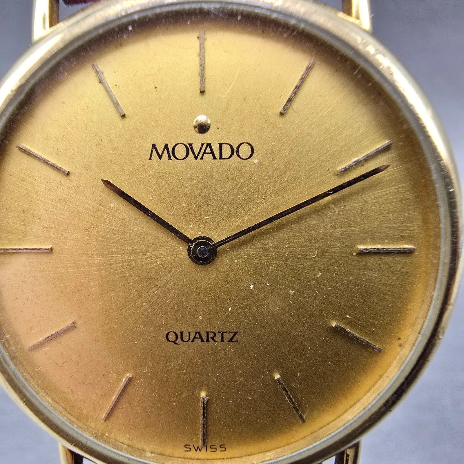 Movado Watch Men 33mm Champagne Dial Gold Tone Round 87-64-881 New Battery1