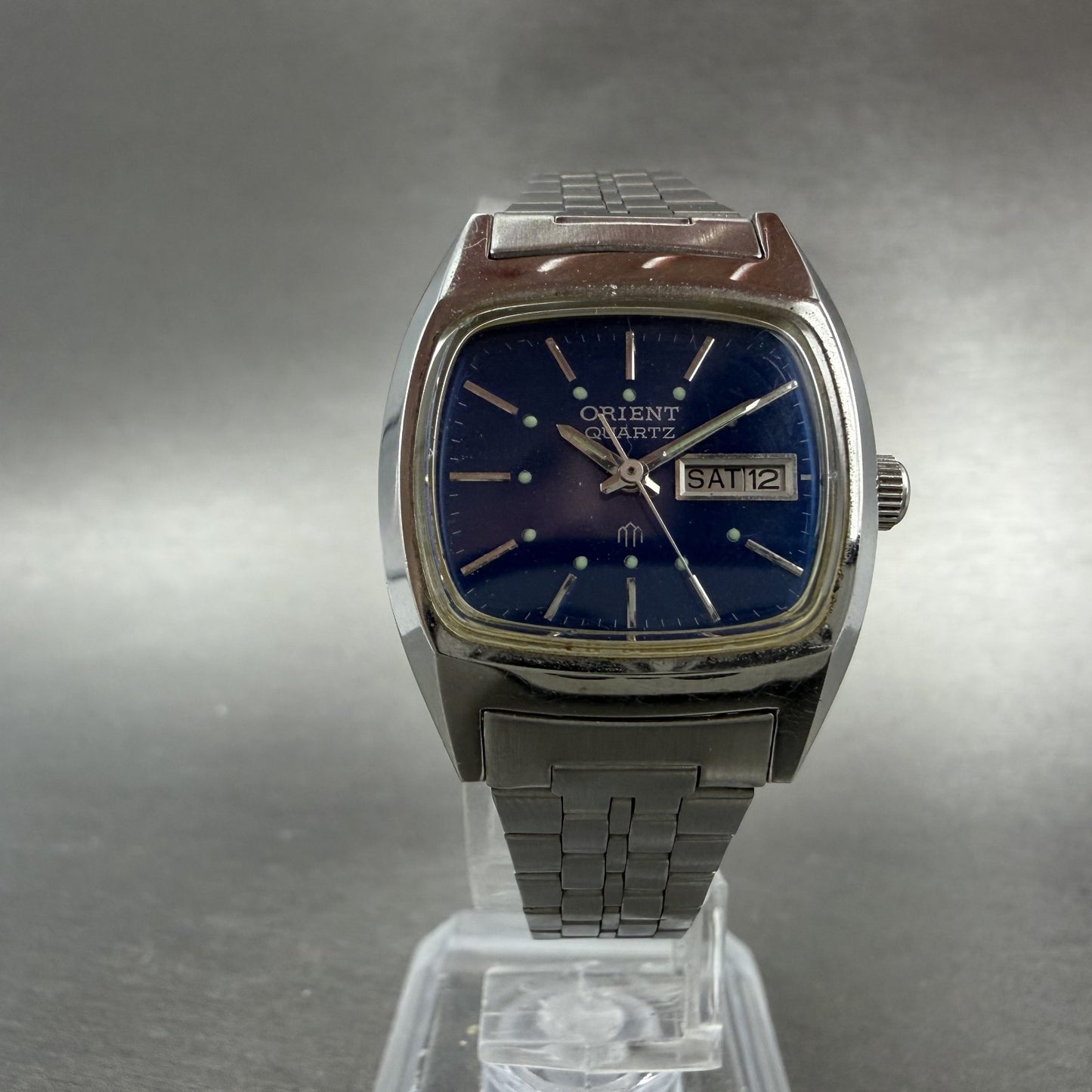Orient Watch Women 24mm Blue Dial Silver Tone Day date Rectangle New Battery5