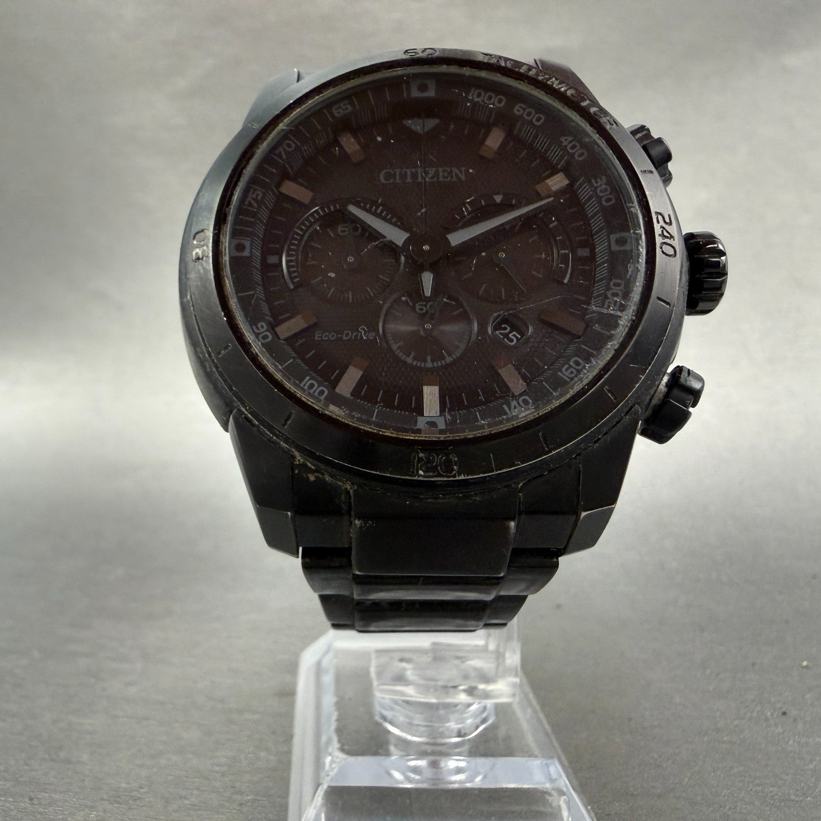 Citizen Eco-Drive Chronograph Watch Men 48mm Black Dial Black Tone Date Runs5
