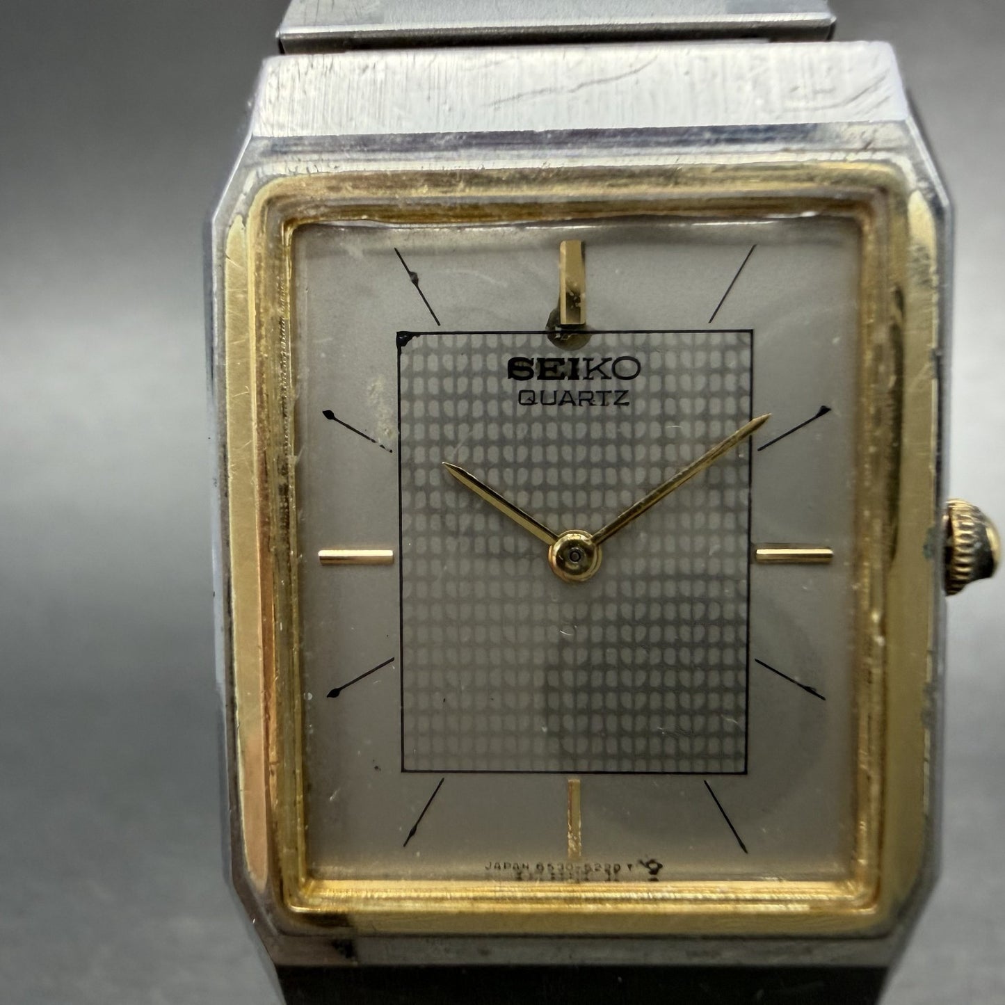 Seiko Tank Watch Men 25mm Silver Dial Two Tone Rectangle 6530-5159 New Battery1