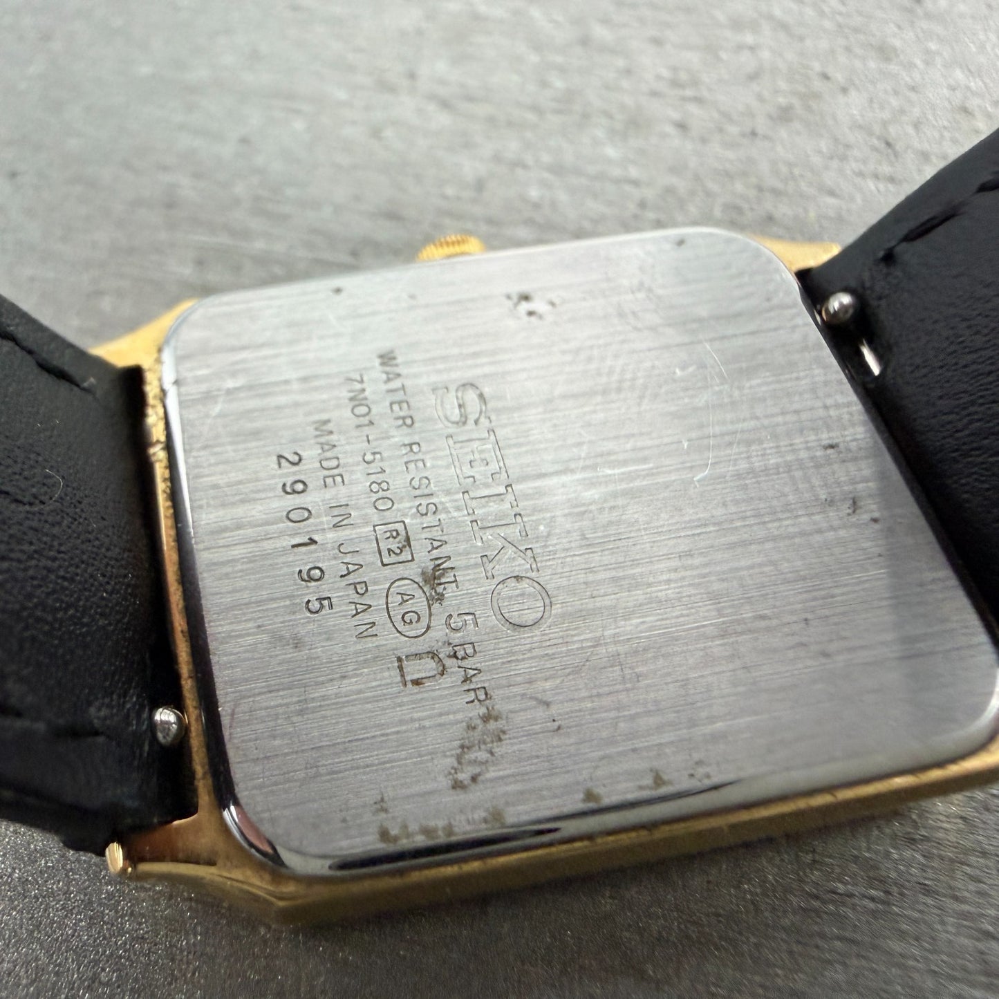 Seiko Tank Watch Men 25mm Champagne Dial Gold Tone 7N01-5180 New Battery Vintage9