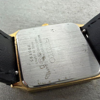 Seiko Tank Watch Men 25mm Champagne Dial Gold Tone 7N01-5180 New Battery Vintage9