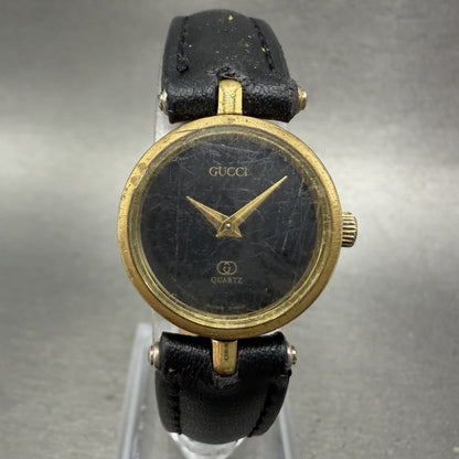 Gucci 2000L Watch Women 22mm Black Dial Gold Plated Round New Battery VTG ABC0