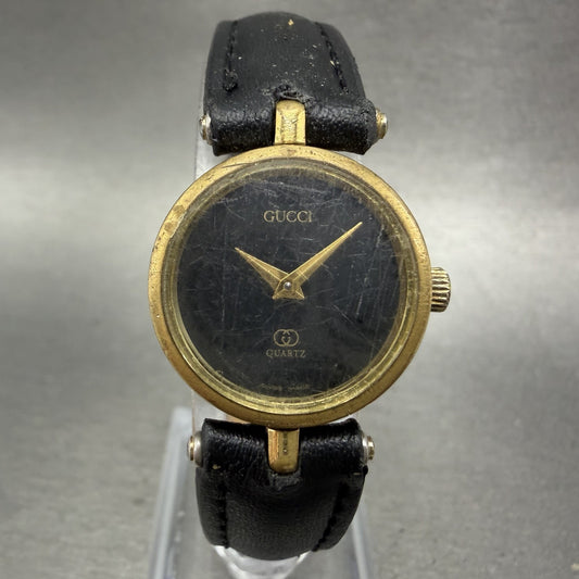 Gucci 2000L Watch Women 22mm Black Dial Gold Plated Round New Battery VTG ABC0