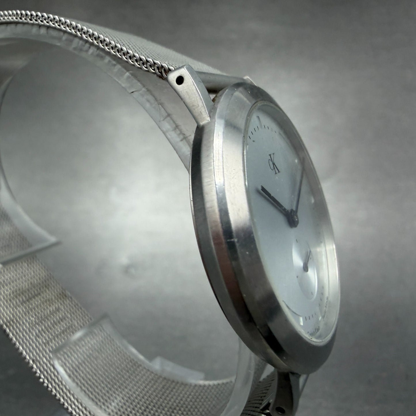 Calvin Klein Watch Men 35mm Silver Dial Steel Round K3311 Mesh Band New Battery3