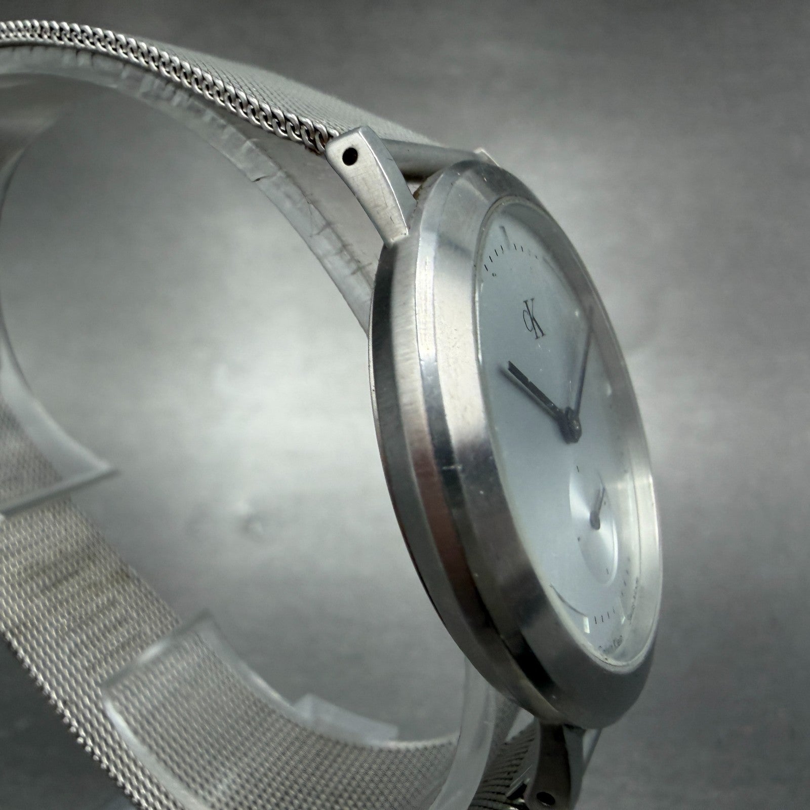 Calvin Klein Watch Men 35mm Silver Dial Steel Round K3311 Mesh Band New Battery3