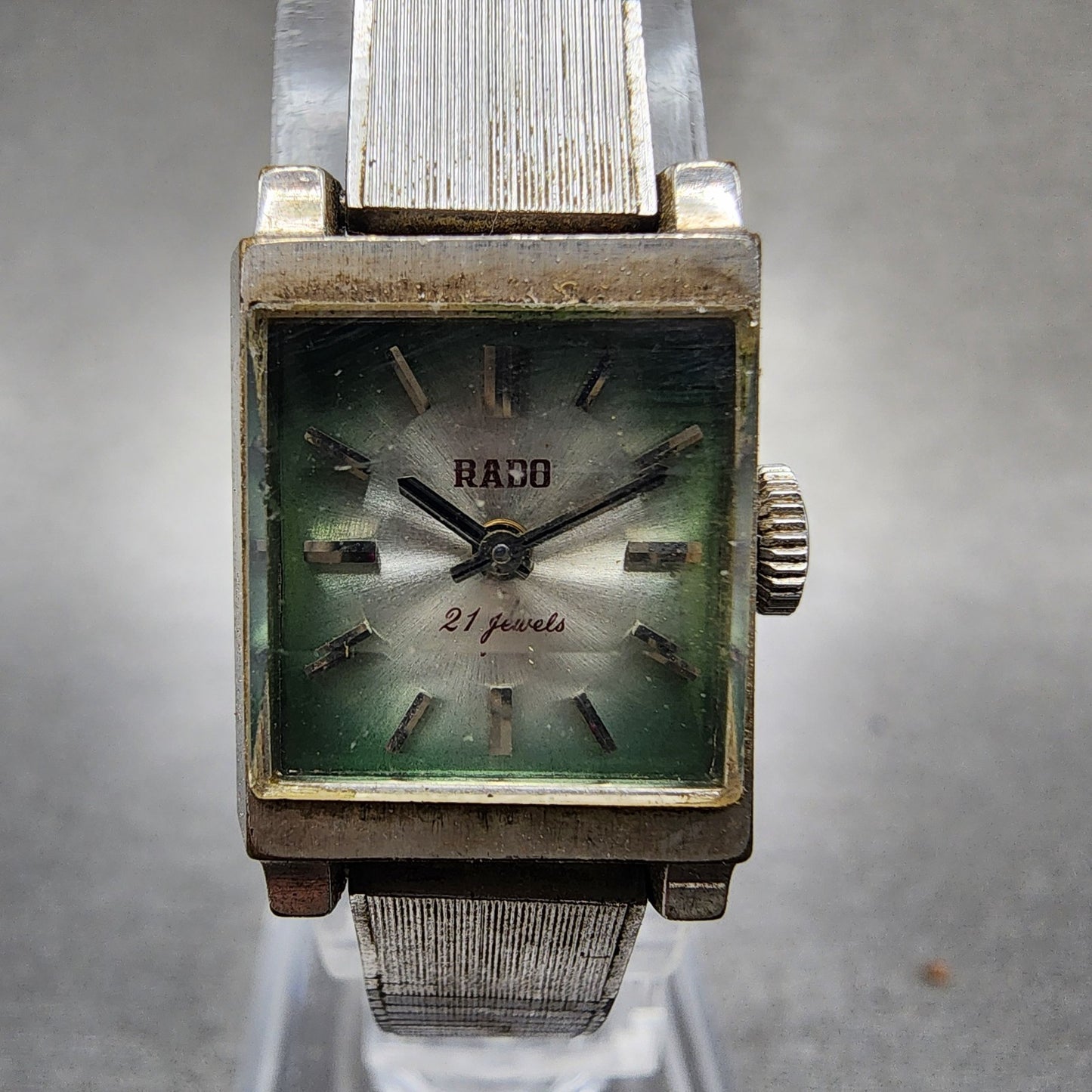 Rado Tank Watch Women 16mm Green Dial Silver Tone Rectangle Manual Wind Runs VTG1