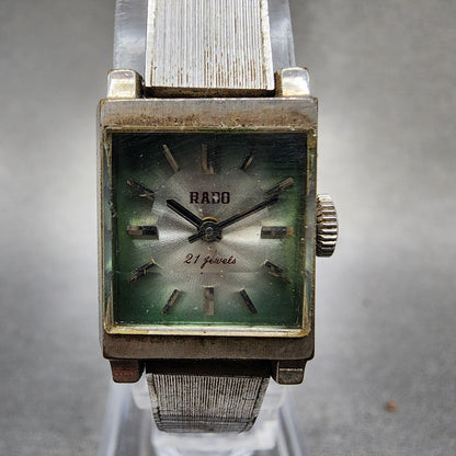 Rado Tank Watch Women 16mm Green Dial Silver Tone Rectangle Manual Wind Runs VTG1