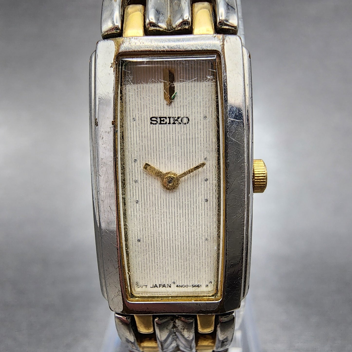 Seiko Tank Watch Women 15mm Cream Dial Two Tone Rectangle 4N007089 New Battery1