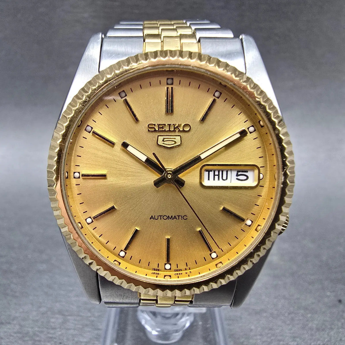 Seiko 5 Automatic President Watch Men 36mm Gold Dial Two Tone Daydate 7S26-05000