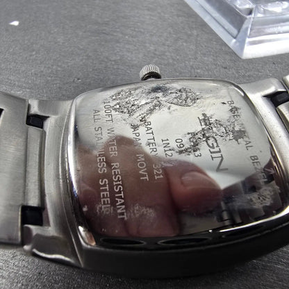 Elgin Tank Watch Men 34mm Black Dial Silver Tone Date Rectangle EG453 NewBattery10