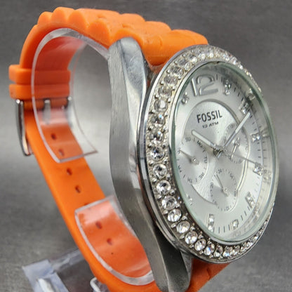 Fossil Riley Watch Women 39mm Silver Dial Stainless Steel Daydate Round New Batt3