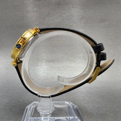 Movado Museum Classic Automatic Watch Women 32mm Black Dial Gold Date Leather