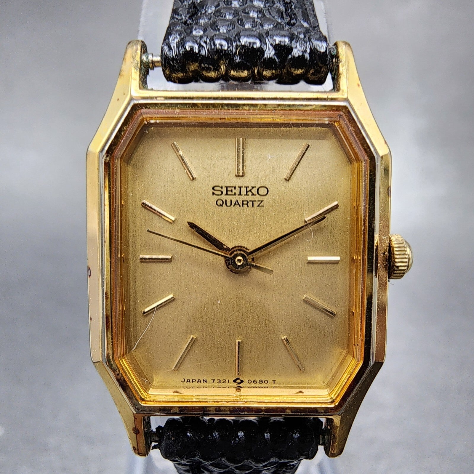 Seiko Watch Women 19mm Gold Dial Gold Tone Octagon 73215240 New Battery VTG1