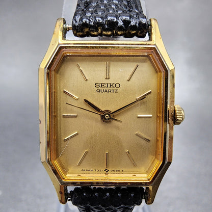 Seiko Watch Women 19mm Gold Dial Gold Tone Octagon 73215240 New Battery VTG1