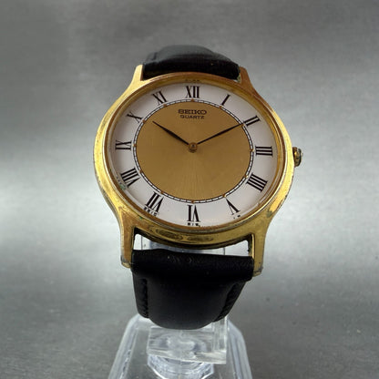 Seiko Watch Men 34mm White&Gold Dial Gold Tone Round V700-8a19 New Battery5