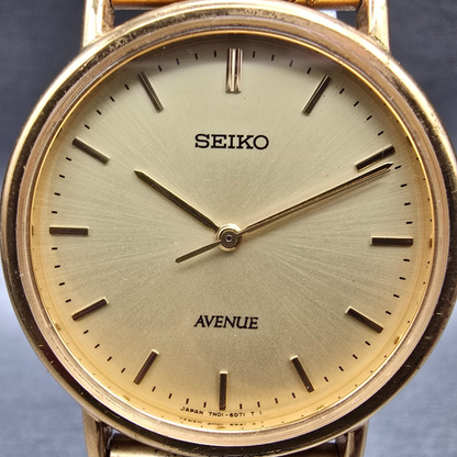 Seiko Avenue Watch Men 32mm Champagne Dial Gold Round 7N01-6D30 New Battery JDM1