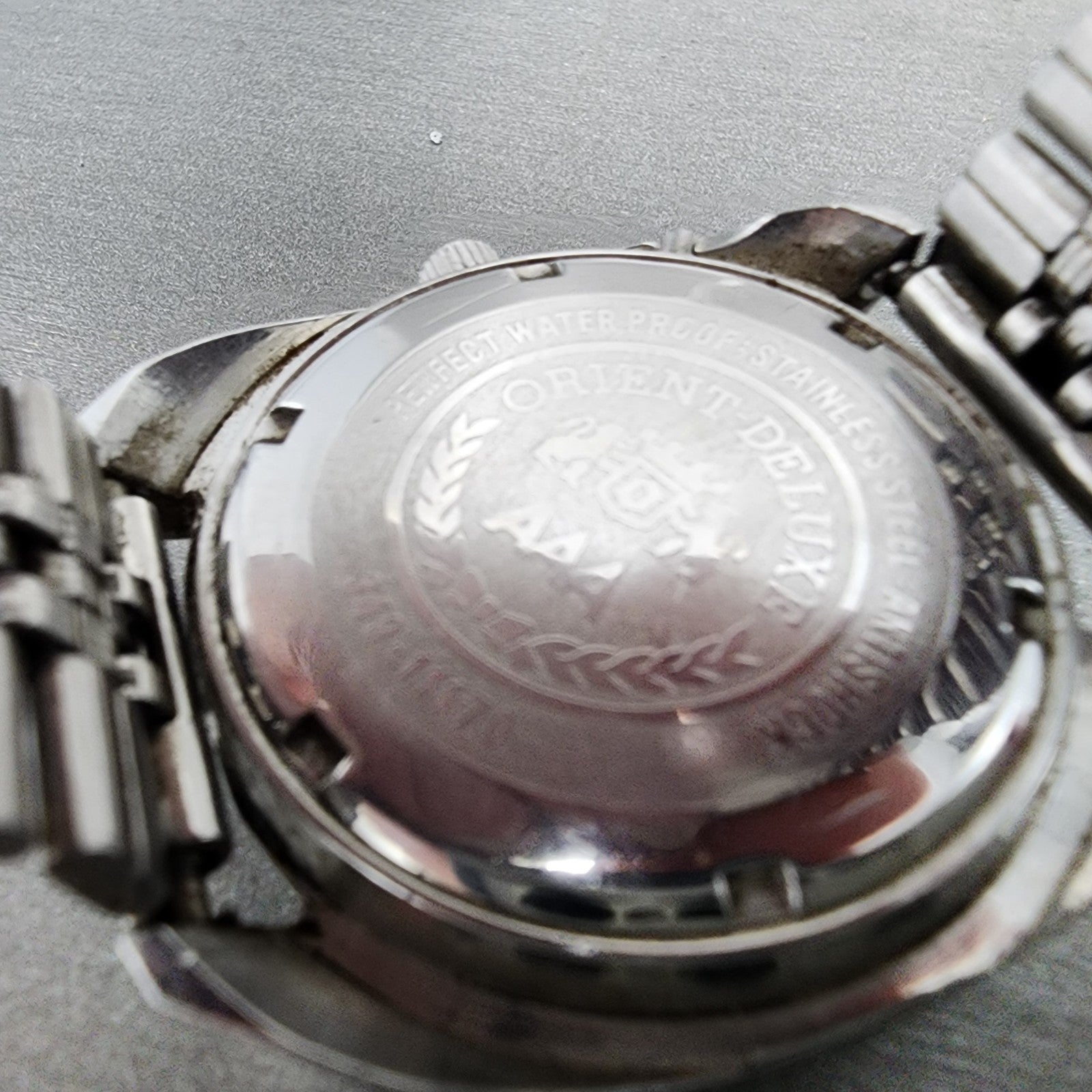 Orient AAA Deluxe Watch Men 37mm White Dial Silver Tone Daydate Cushion PARTS9