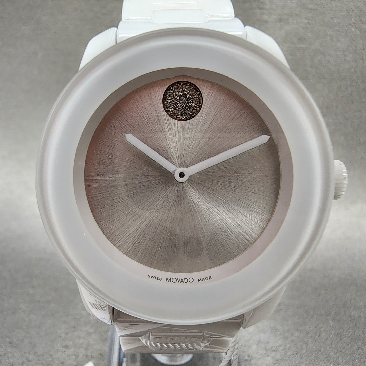 Movado Bold Watch Women 36mm White Dial White Ceramic Crystal Accent New Battery1