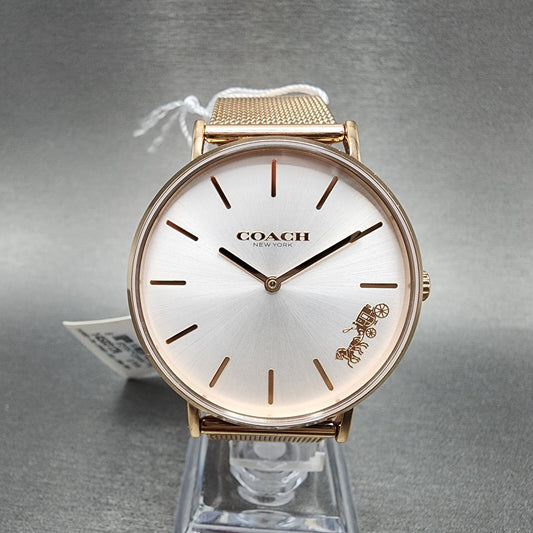 Coach Perry Horse Watch Women 36mm White Dial Rose Gold Tone Round 145031260