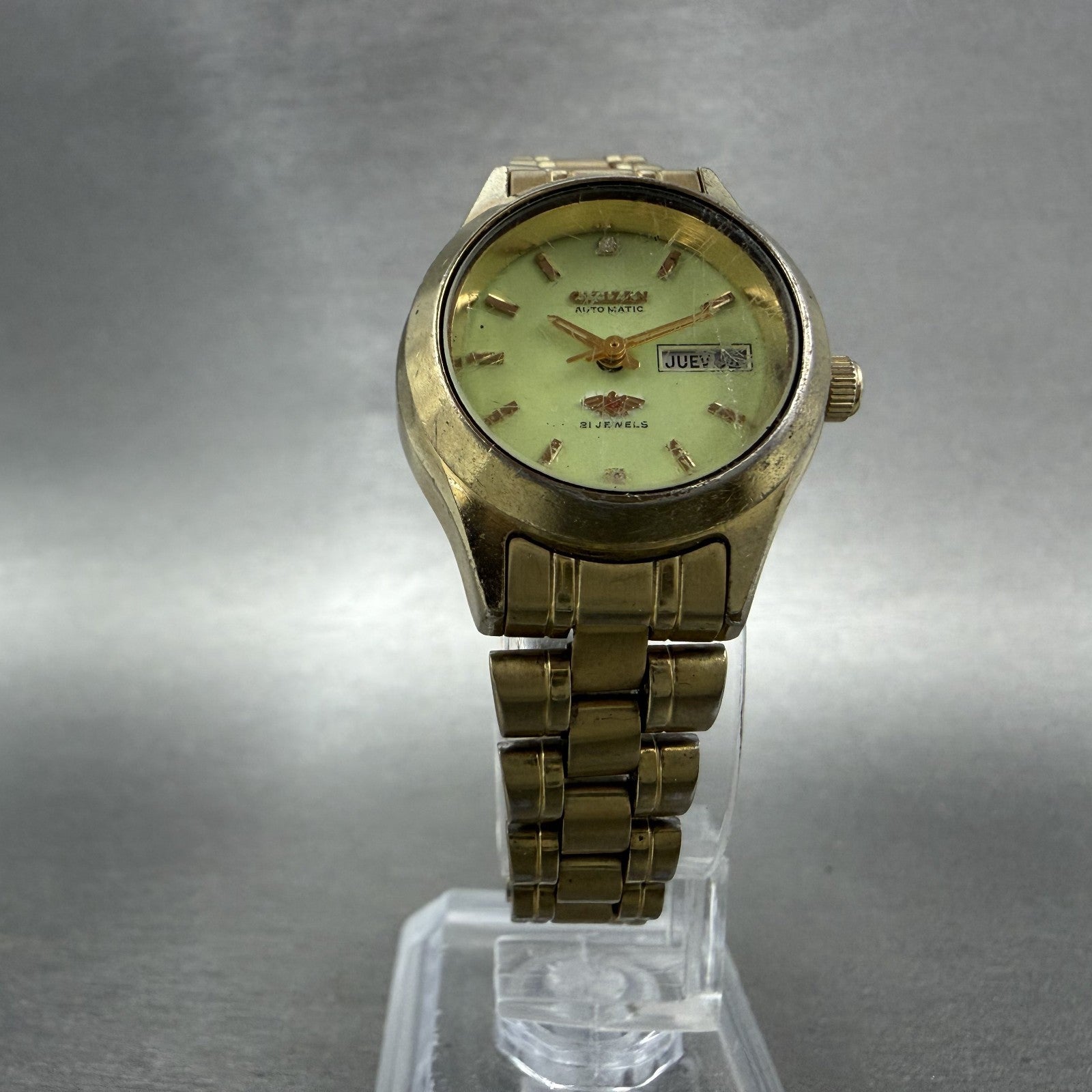 Citizen Automatic Watch Women 26mm Green Dial Gold Daydate 6651-R07068 PARTS6