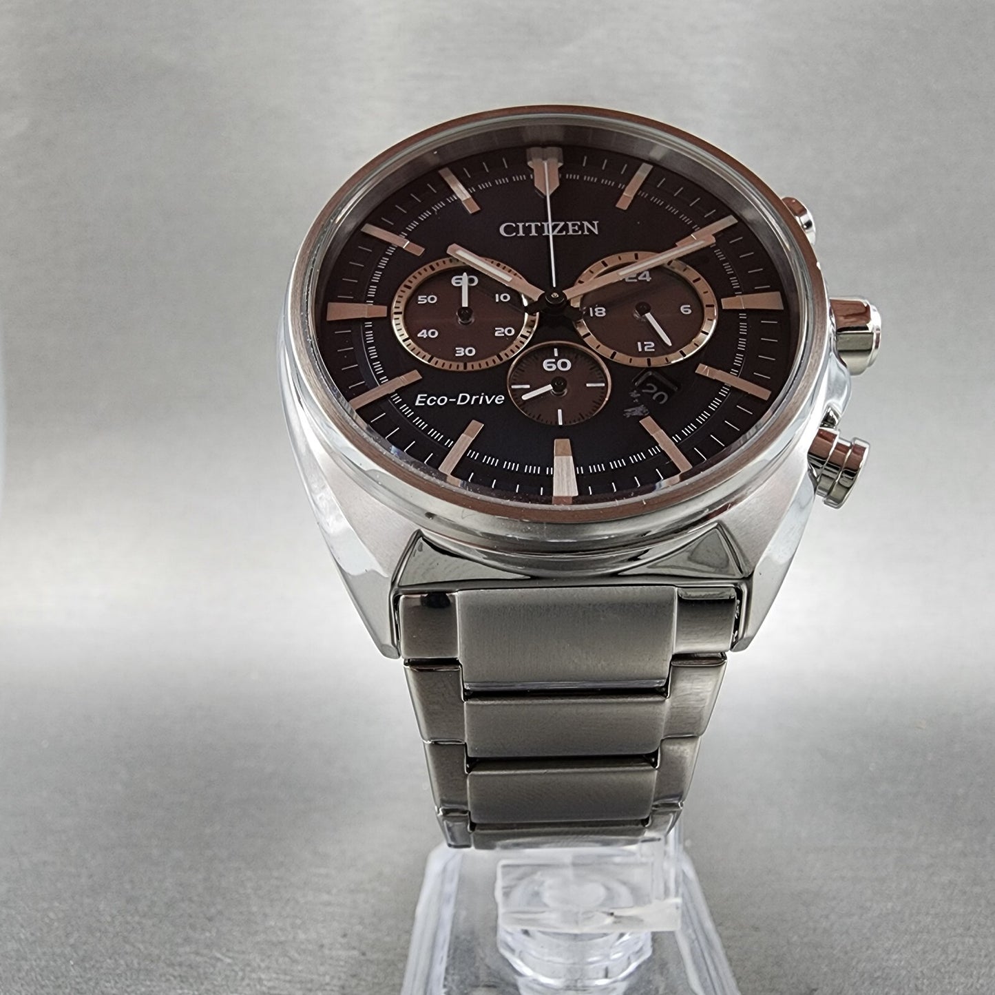 Citizen EcoDrive Chronograph Watch Men 45mm Blue Dial Steel Date CA428886L A125