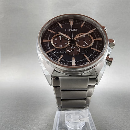 Citizen EcoDrive Chronograph Watch Men 45mm Blue Dial Steel Date CA428886L A125