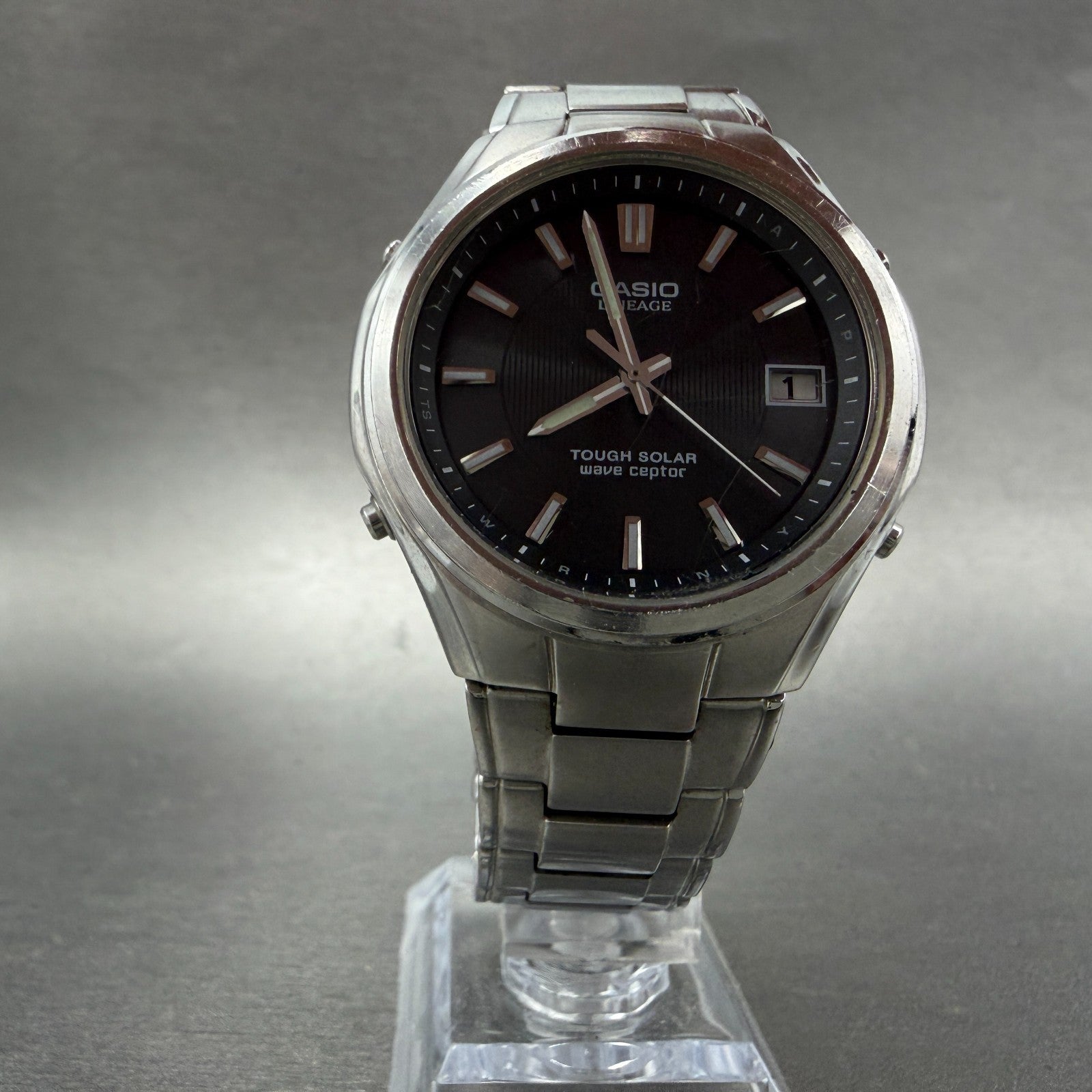 Casio Lineage Watch men 38mm Black Dial Steel Date Round Solar LIW-120 Runs5