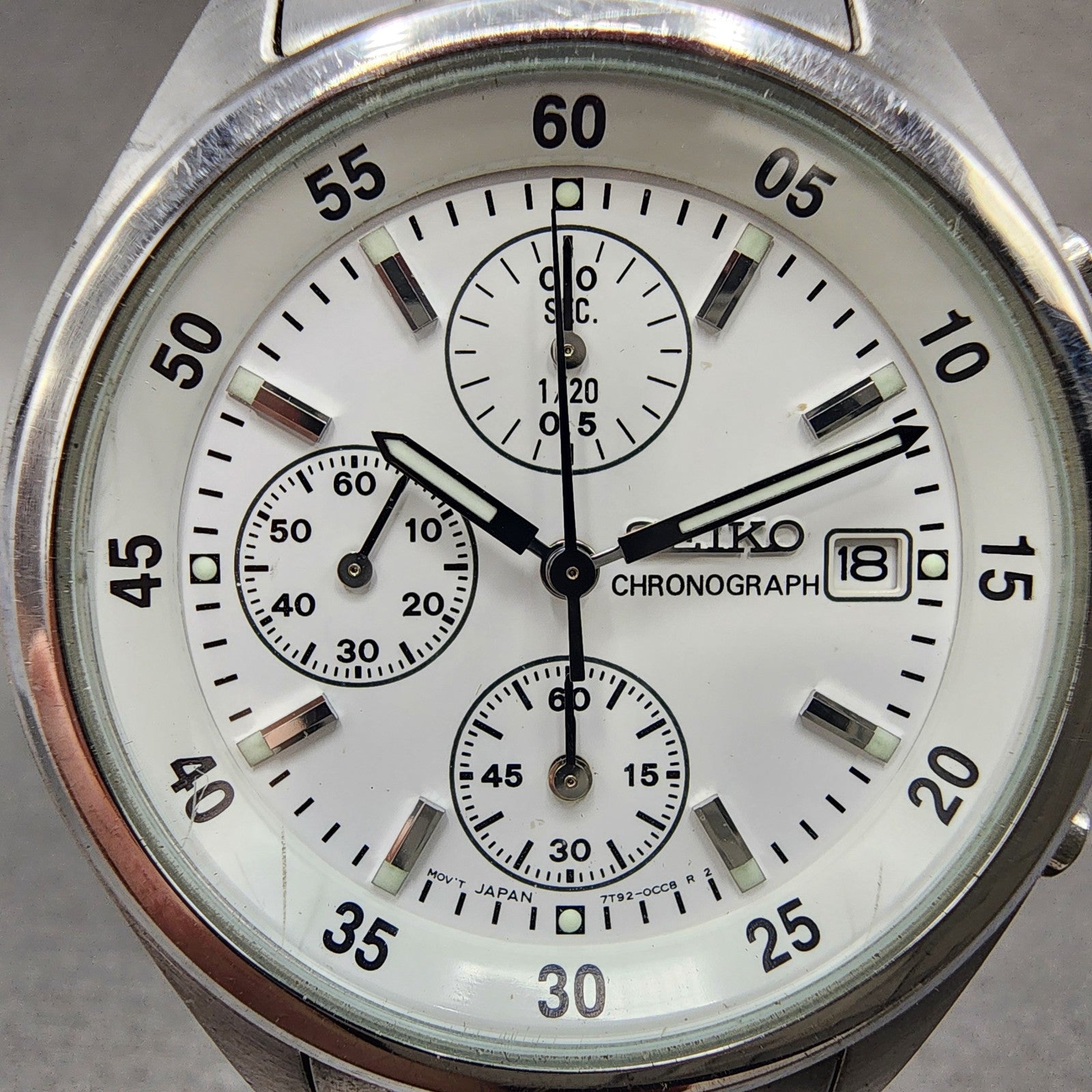 Seiko Chronograph Watch Men 39mm White Dial Silver Tone Date 7t920cc0 New Batt1