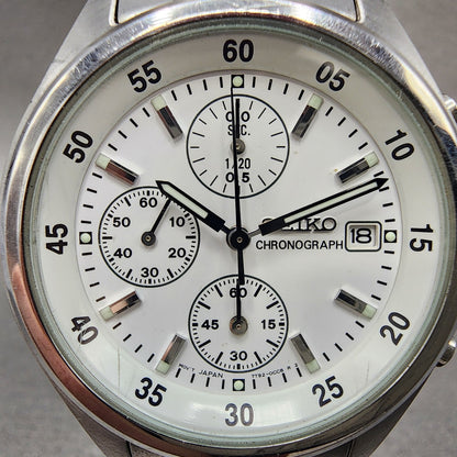 Seiko Chronograph Watch Men 39mm White Dial Silver Tone Date 7t920cc0 New Batt1