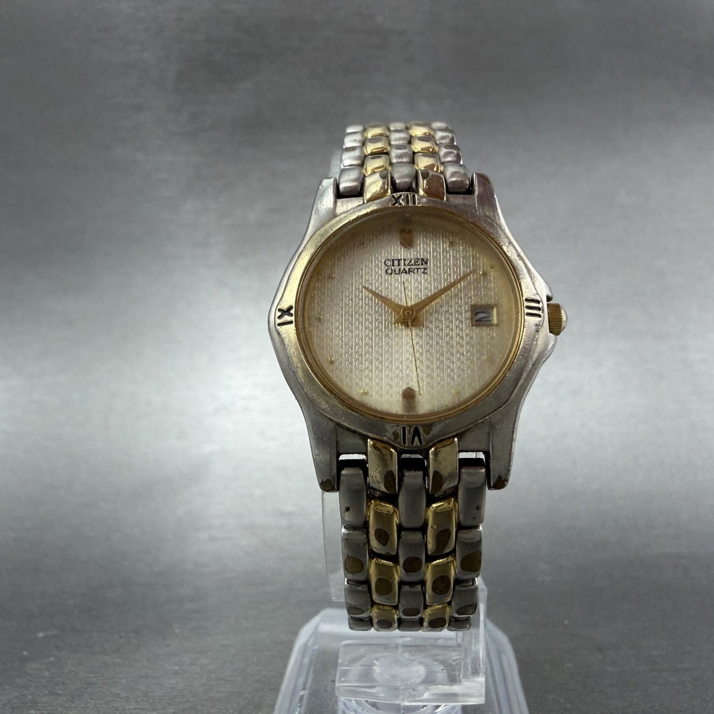 Citizen Watch Women 26mm Champagne Dial Two Tone Date Round 1012-S73265 New Batt5