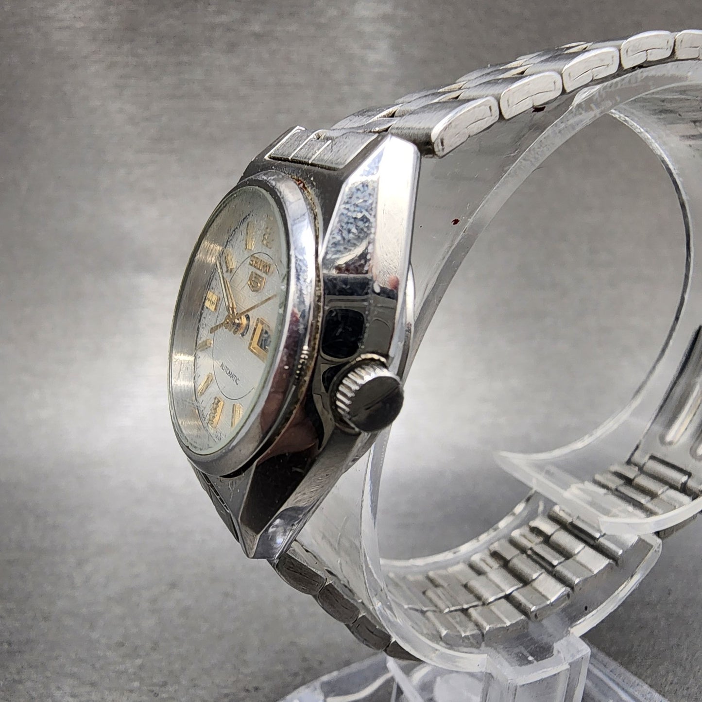 Seiko 5 Automatic Watch Women 26mm Silver Tone Daydate 42060460 PARTS3