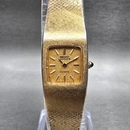 Seiko Lassale Watch Women 15mm Gold Dial Gold Tone Rectangle 5420-5109 New Batt0