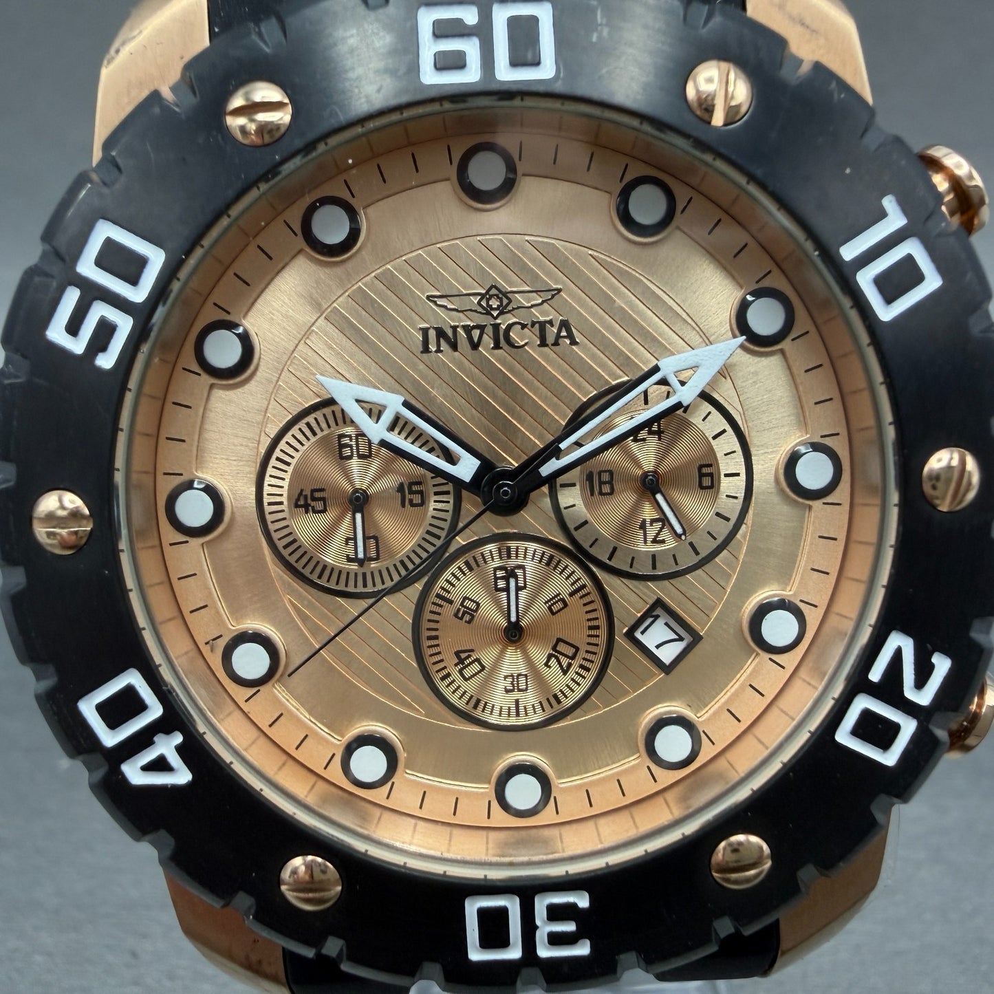Invicta Pro Diver Chrono Watch Men 50mm Rose Gold Dial Rose Gold Tone New Batt1