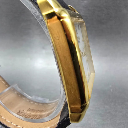Citizen Eco-Drive Tank Watch Men 25mm White Dial Gold Rectangle Date Runs Jp3