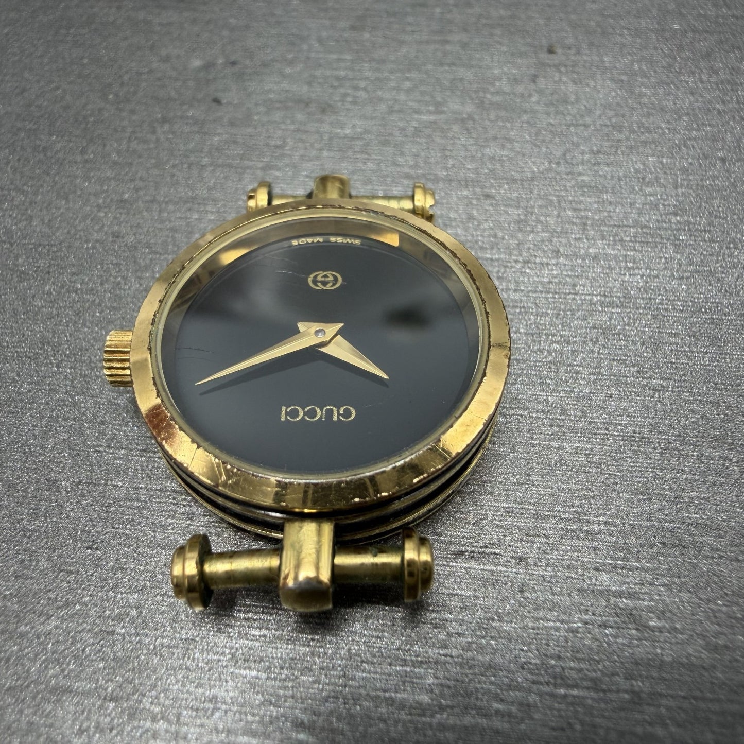 Gucci 2000L Watch Women 22mm Black Dial Gold Plated Round New Battery VTG UNFDH4