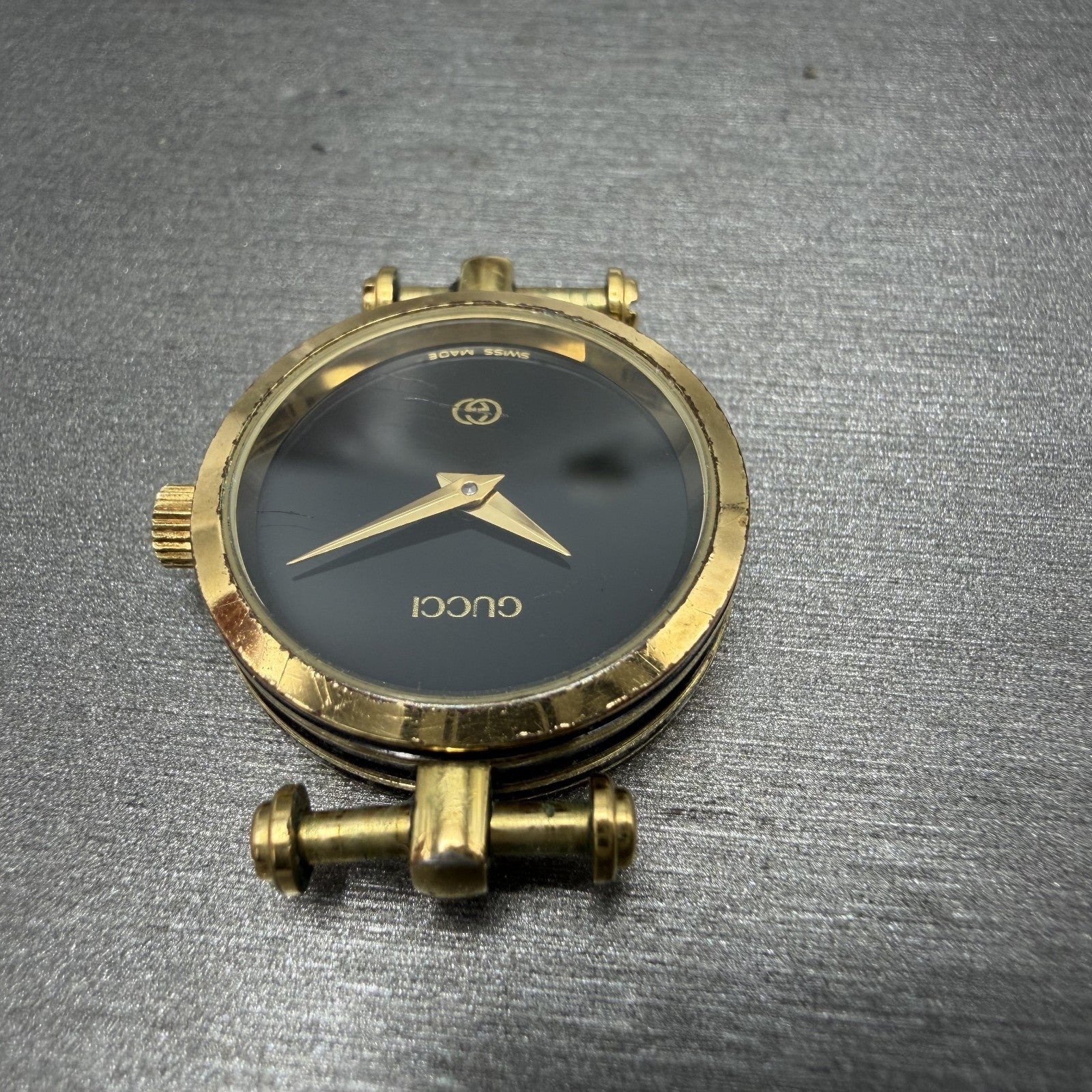Gucci 2000L Watch Women 22mm Black Dial Gold Plated Round New Battery VTG UNFDH4