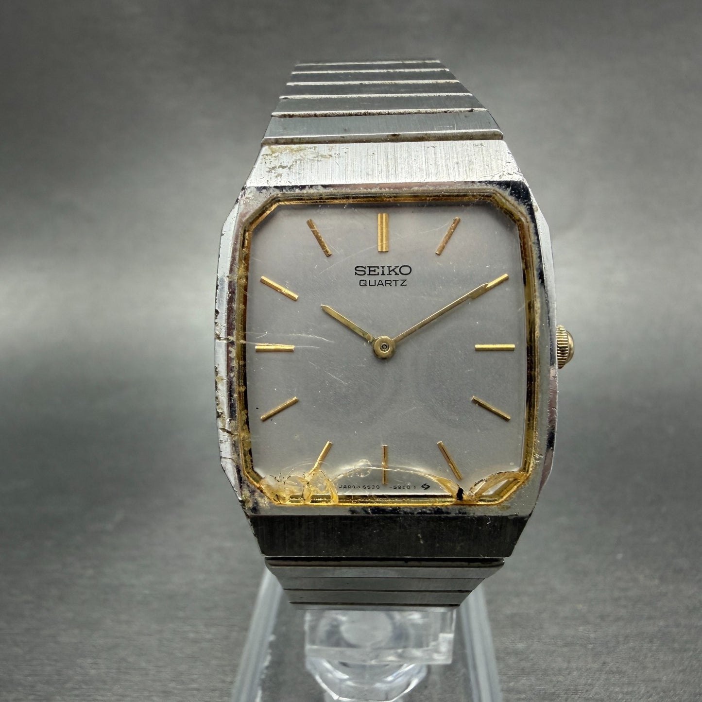 Seiko Tank Watch Men 27mm Silver Tone Silver Tone 6530-5530 New Battery Vintage0