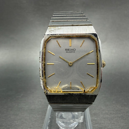 Seiko Tank Watch Men 27mm Silver Tone Silver Tone 6530-5530 New Battery Vintage0