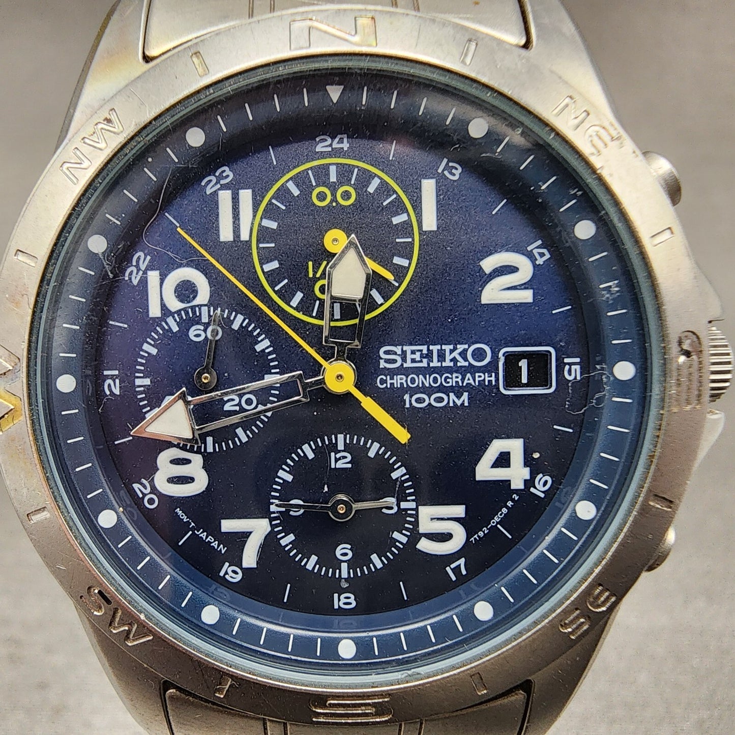 Seiko Chronograph Watch Men 38mm Blue Dial Steel Round 7T920DX0 PARTS2