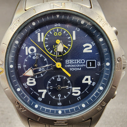 Seiko Chronograph Watch Men 38mm Blue Dial Steel Round 7T920DX0 PARTS2