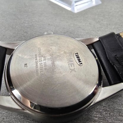 Timex Perpetual Calendar Watch Men 37mm Black Dial Silver Tone Daydate New Batt12