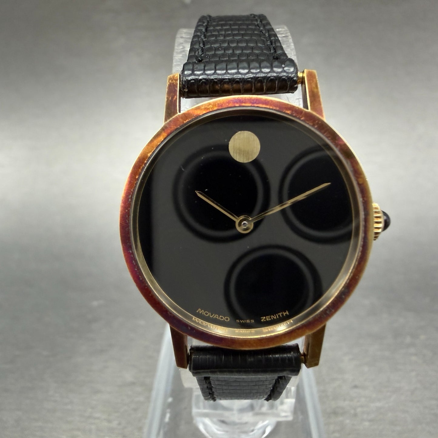 Zenith Movado Museum Watch Women 24mm Black Dial 14K Solid Gold Manual Wind Runs1