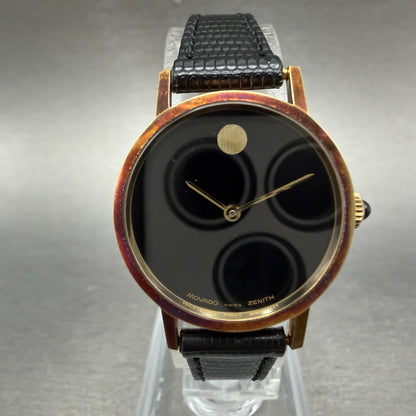 Zenith Movado Museum Watch Women 24mm Black Dial 14K Solid Gold Manual Wind Runs1