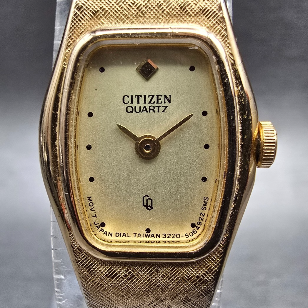 Citizen CQ Watch Women 16mm Champagne Dial Gold Tone 3220-899148 New Battery JP1