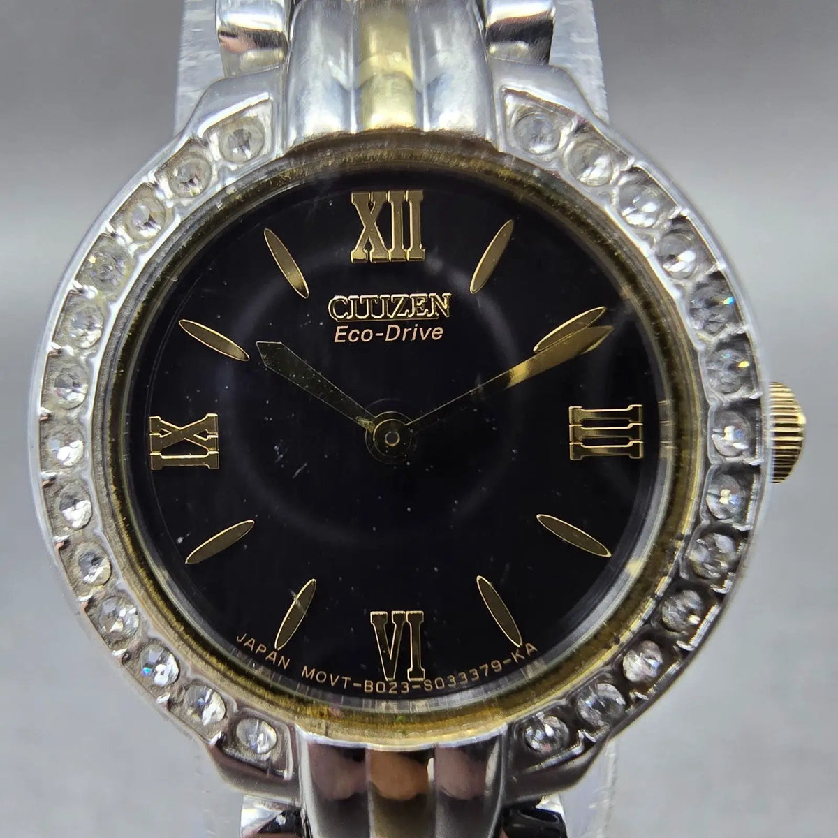Citizen Eco-Drive Watch Women 21mm Black Dial Two Tone Gemmed B023-S018249 Works1
