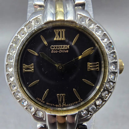 Citizen Eco-Drive Watch Women 21mm Black Dial Two Tone Gemmed B023-S018249 Works1