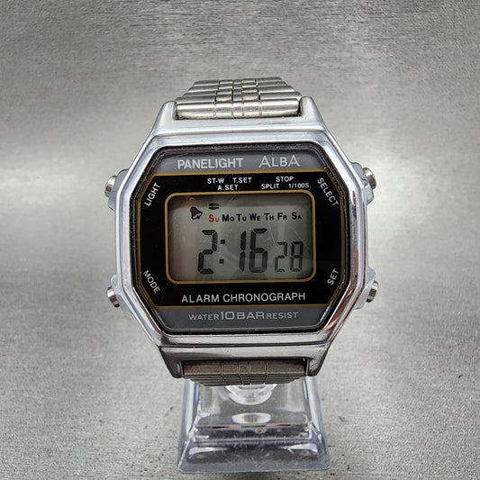 Seiko ALBA Digital Watch Men 36mm Silver Dial Alarm Chrono Y7354A00 New Battery0
