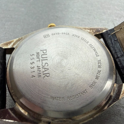 Pulsar President Watch Men 35mm Black Dial Two Tone Daydate V544-8A40 NewBattery9