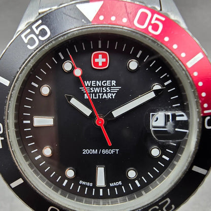 Wenger Swiss Military Dive Watch Men 40mm Black Dial Steel Date 79956 New Batt1